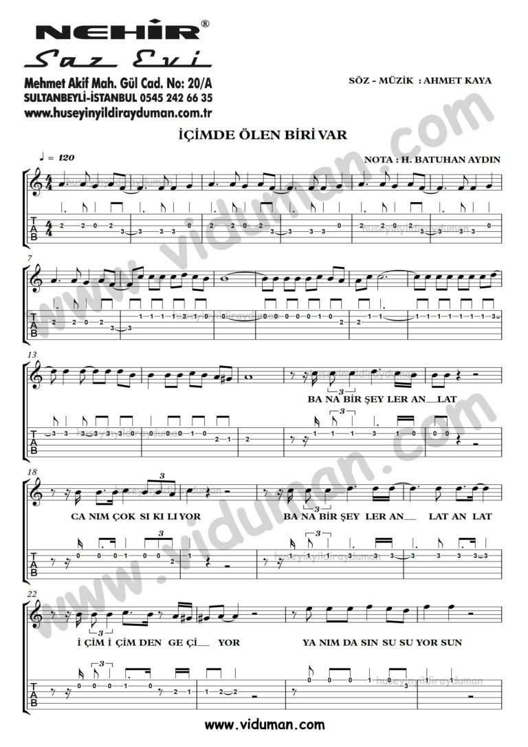 Icimde Olen Biri Var_1-Ahmet Kaya-Gitar Tab-Solo Notalari
