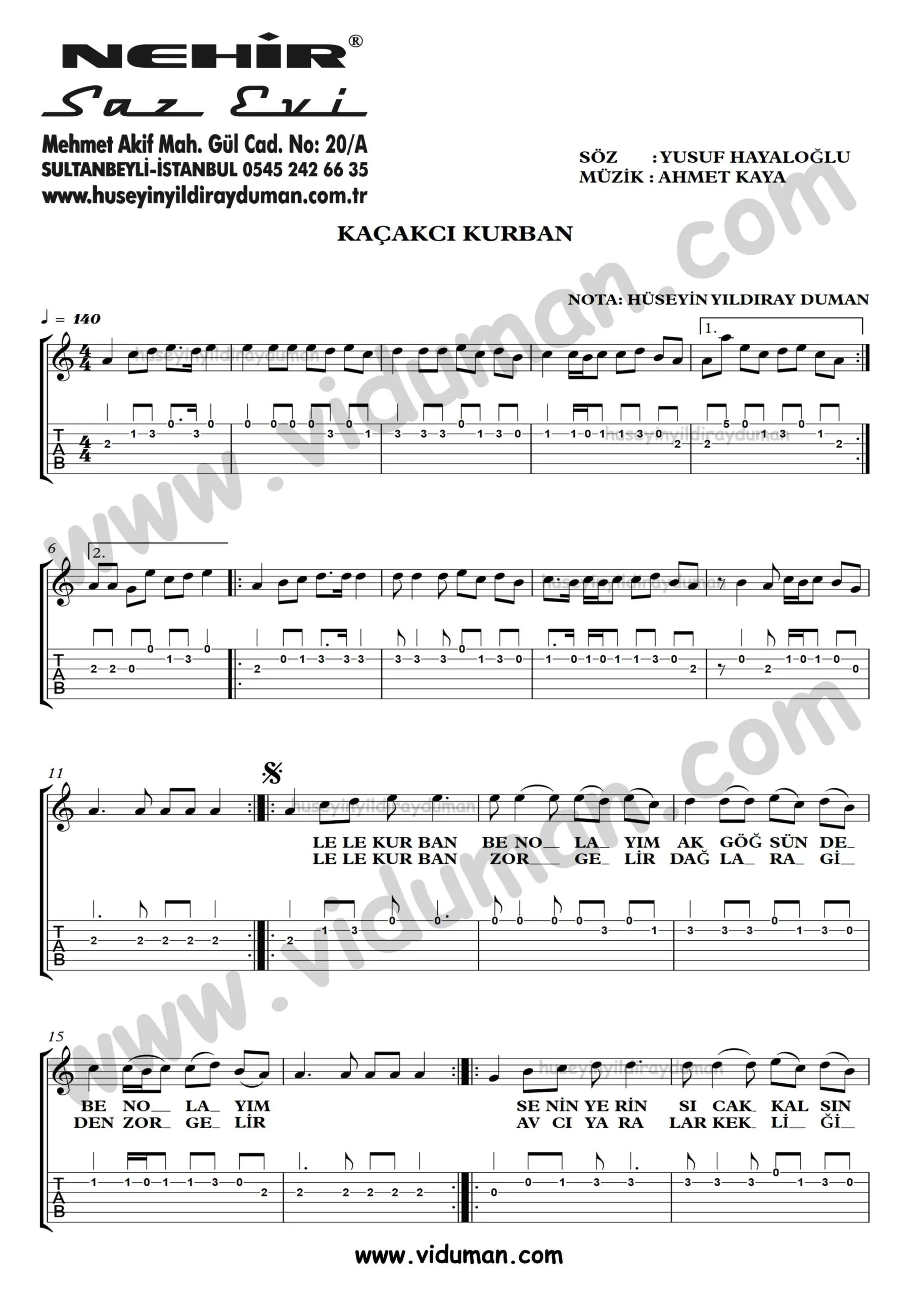 Kacakci Kurban_1-Ahmet Kaya-Gitar Tab-Solo Notalari