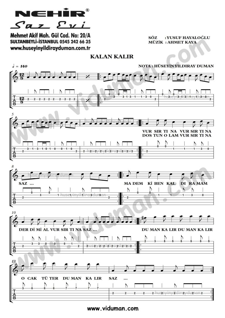 Kalan Kalir_1-Ahmet Kaya-Gitar Tab-Solo Notalari