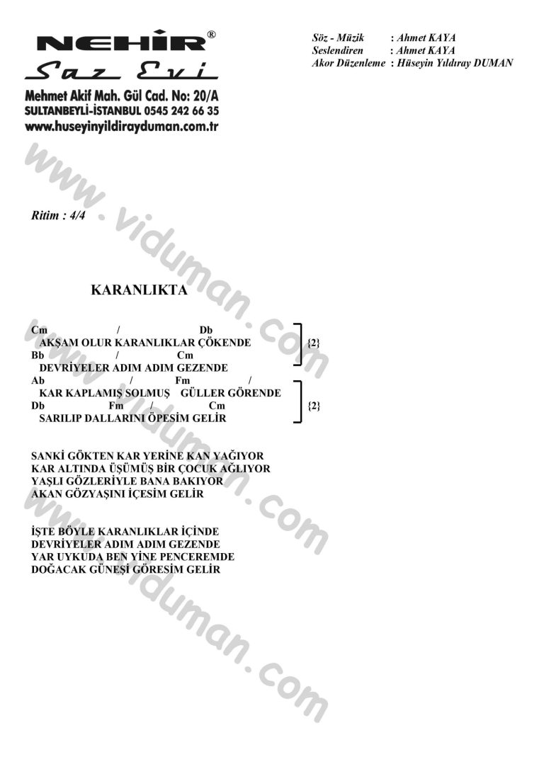 Karanlikta-Ahmet Kaya-Ritim-Gitar-Akorlari