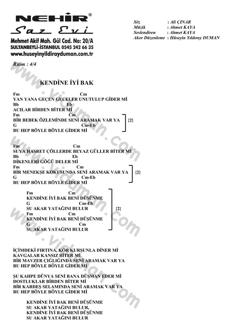 Kendine Iyi Bak-Ahmet Kaya-Ritim-Gitar-Akorlari