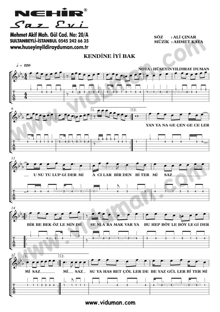 Kendine Iyi Bak_1-Ahmet Kaya-Gitar Tab-Solo Notalari