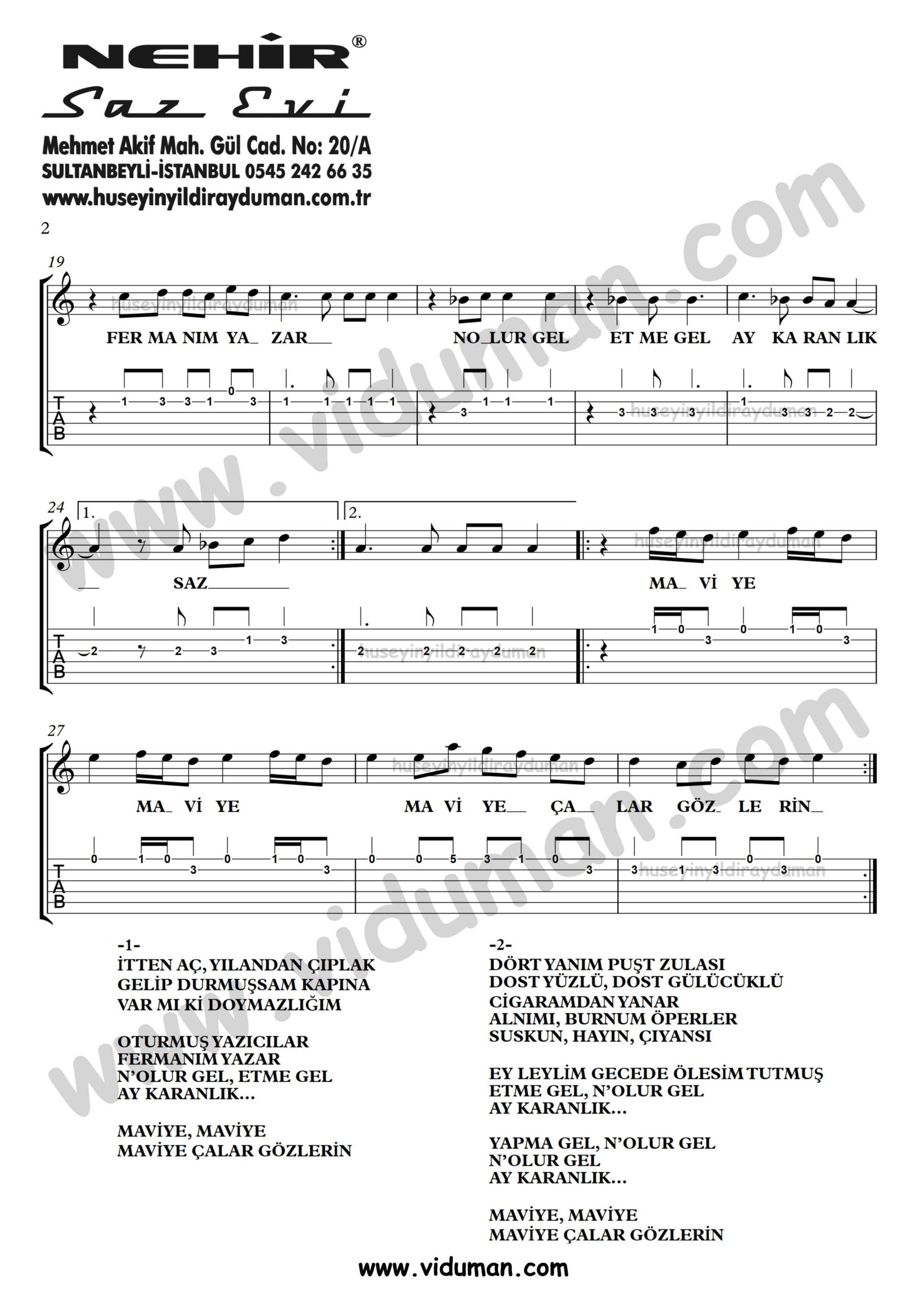 Maviye Calar Gozlerin_2-Ahmet Kaya-Gitar Tab-Solo Notalari
