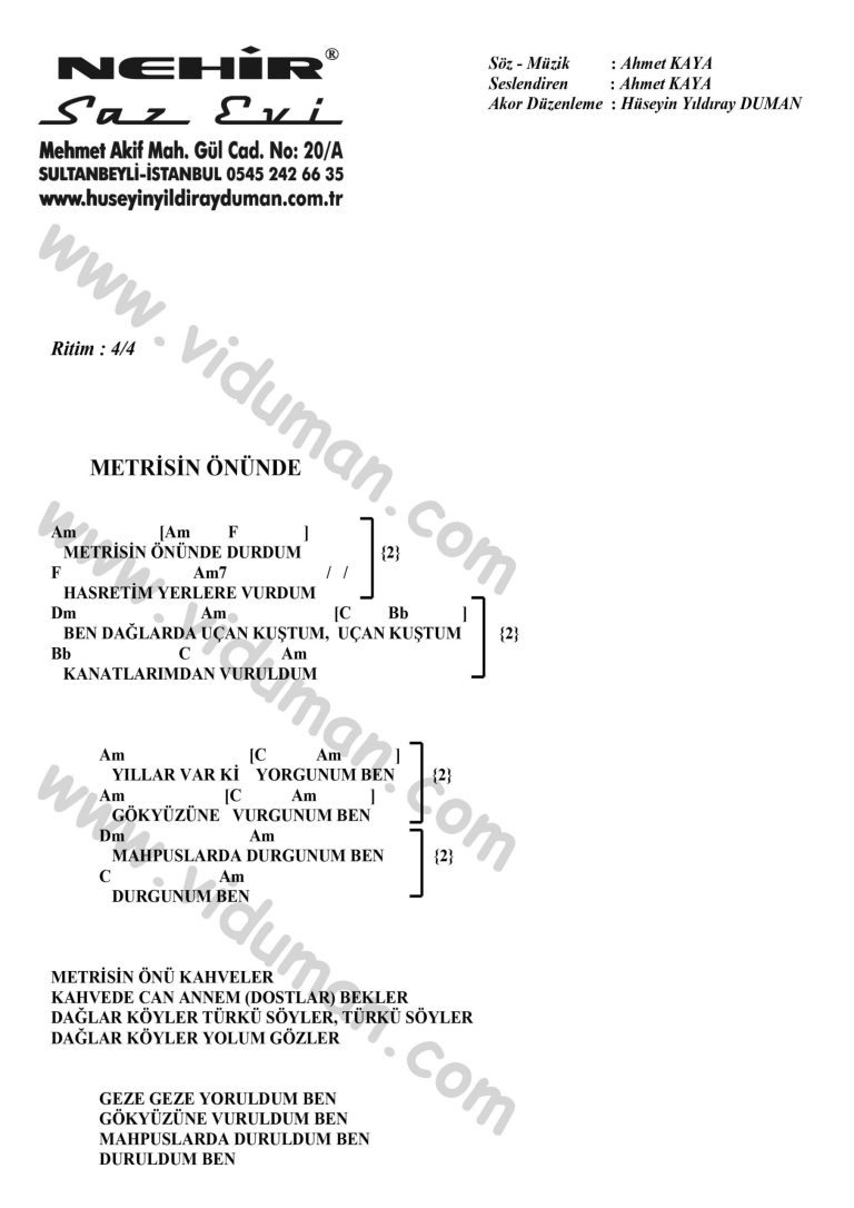 Metrisin Onunde-Ahmet Kaya-Ritim-Gitar-Akorlari