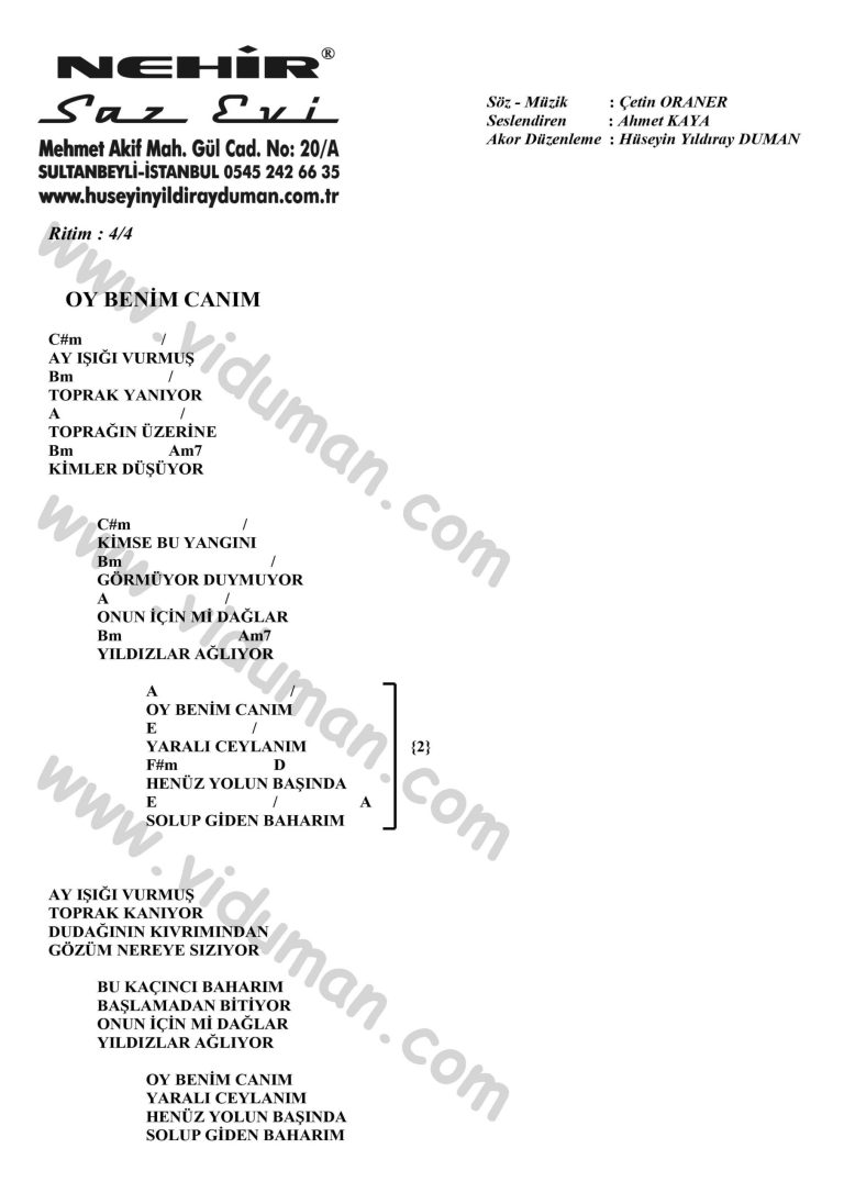 Oy Benim Canim-Ahmet Kaya-Ritim-Gitar-Akorlari