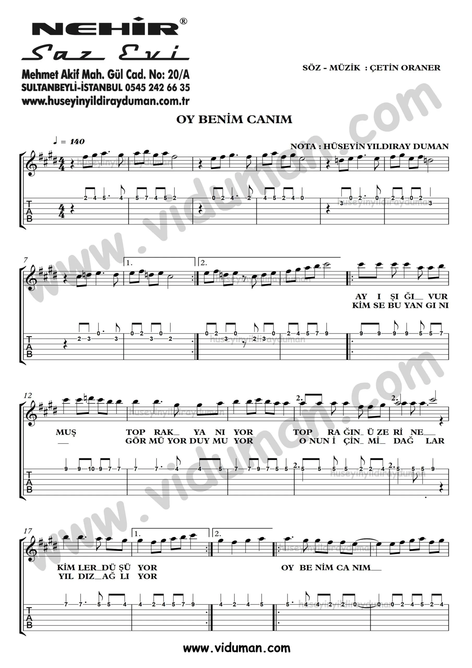 Oy Benim Canim_1-Ahmet Kaya-Gitar Tab-Solo Notalari