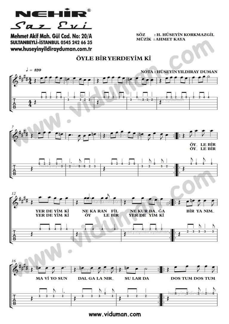 Oyle Bir Yerdeyim Ki_1-Ahmet Kaya-Gitar Tab-Solo Notalari