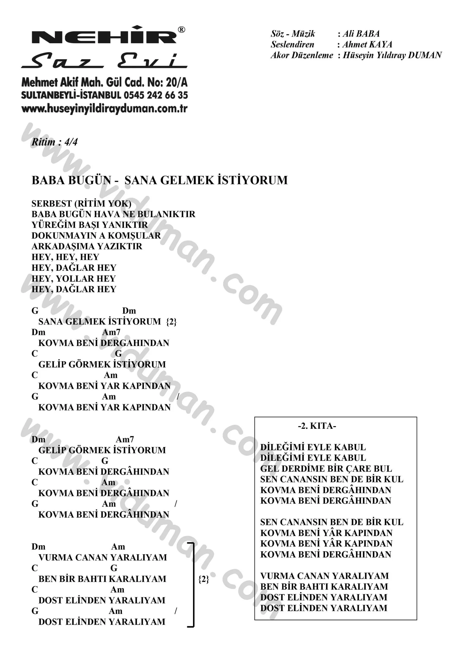 Sana Gelmek Istiyorum-Ahmet Kaya-Ritim-Gitar-Akorlari