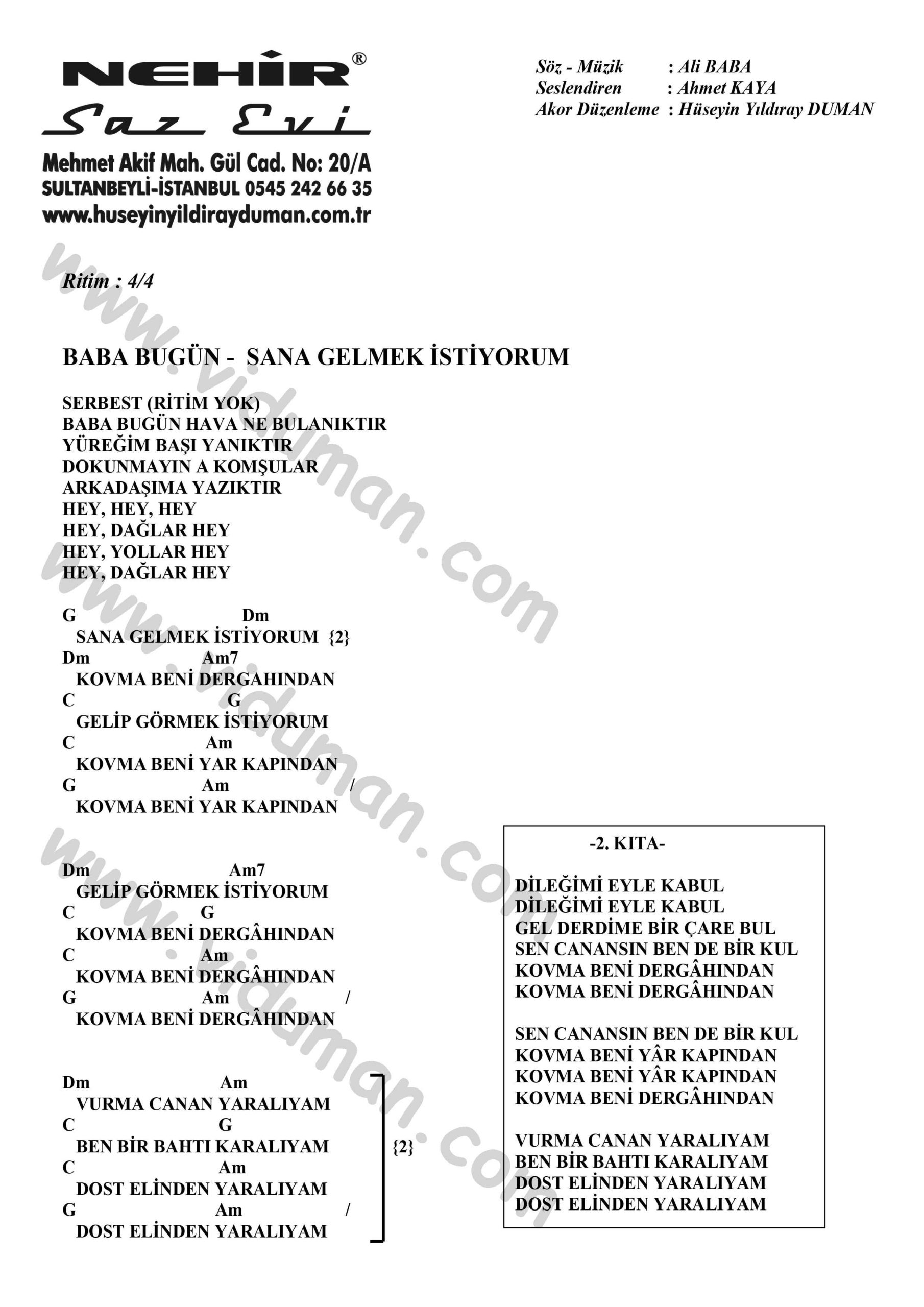 Sana Gelmek Istiyorum-Ahmet Kaya-Ritim-Gitar-Akorlari