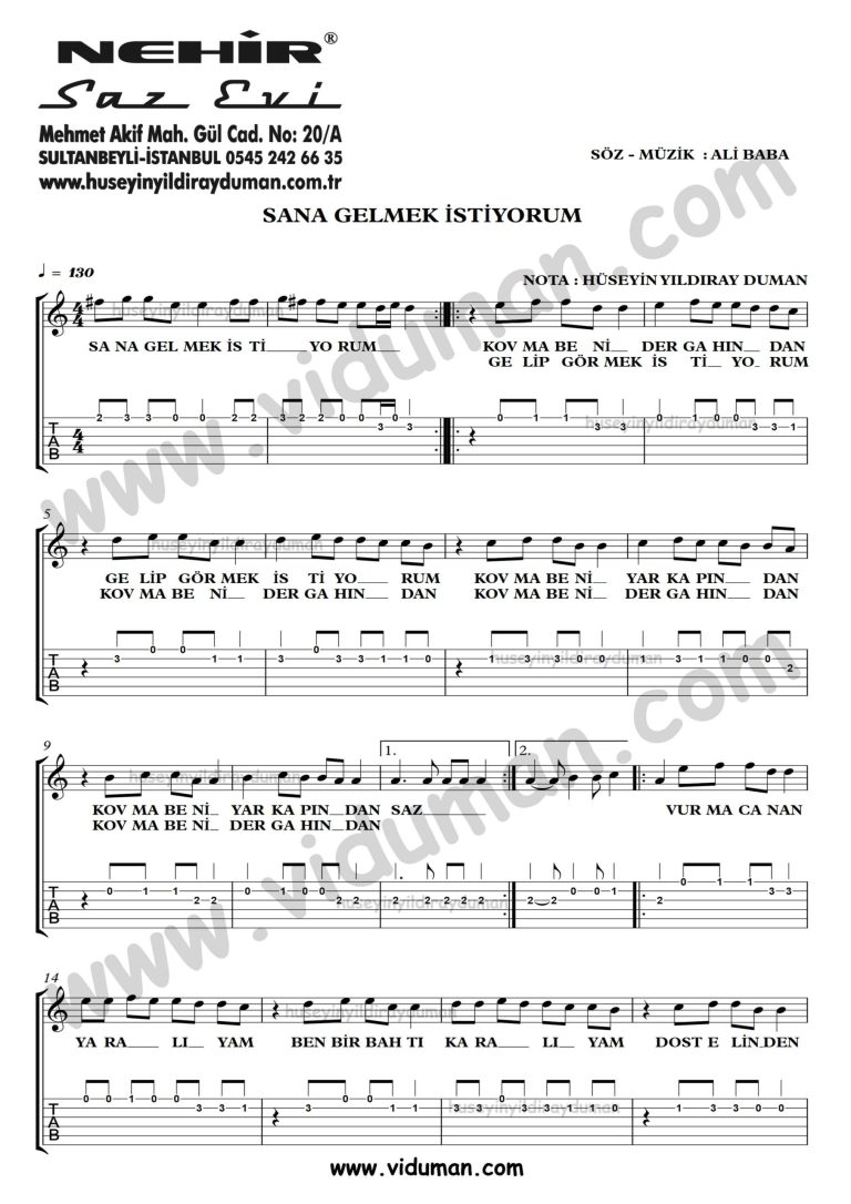 Sana Gelmek Istiyorum_1-Ahmet Kaya-Gitar Tab-Solo Notalari