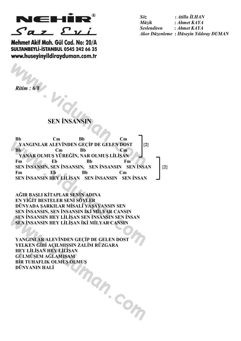 Sen Insansin-Ahmet Kaya-Ritim-Gitar-Akorlari