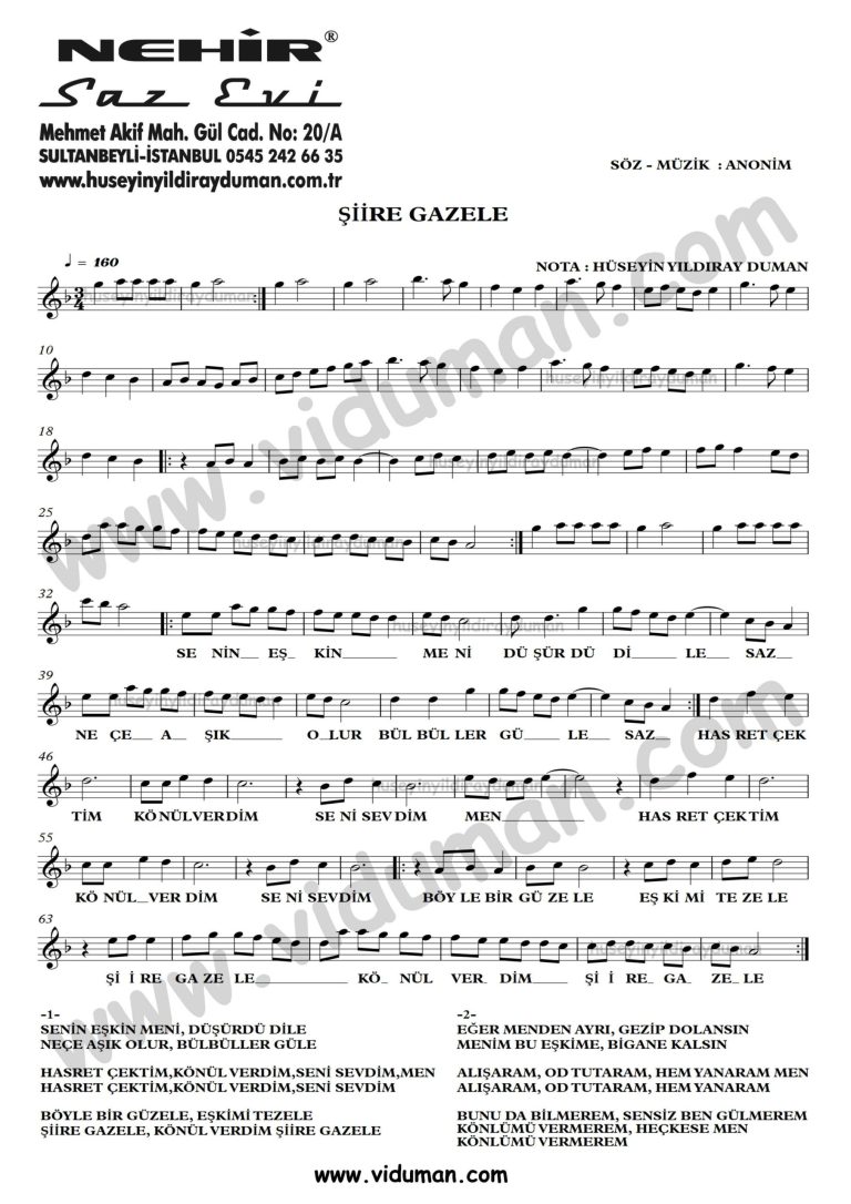 Siire Gazele-Ahmet Kaya-Baglama-Saz-Turku-Notalari