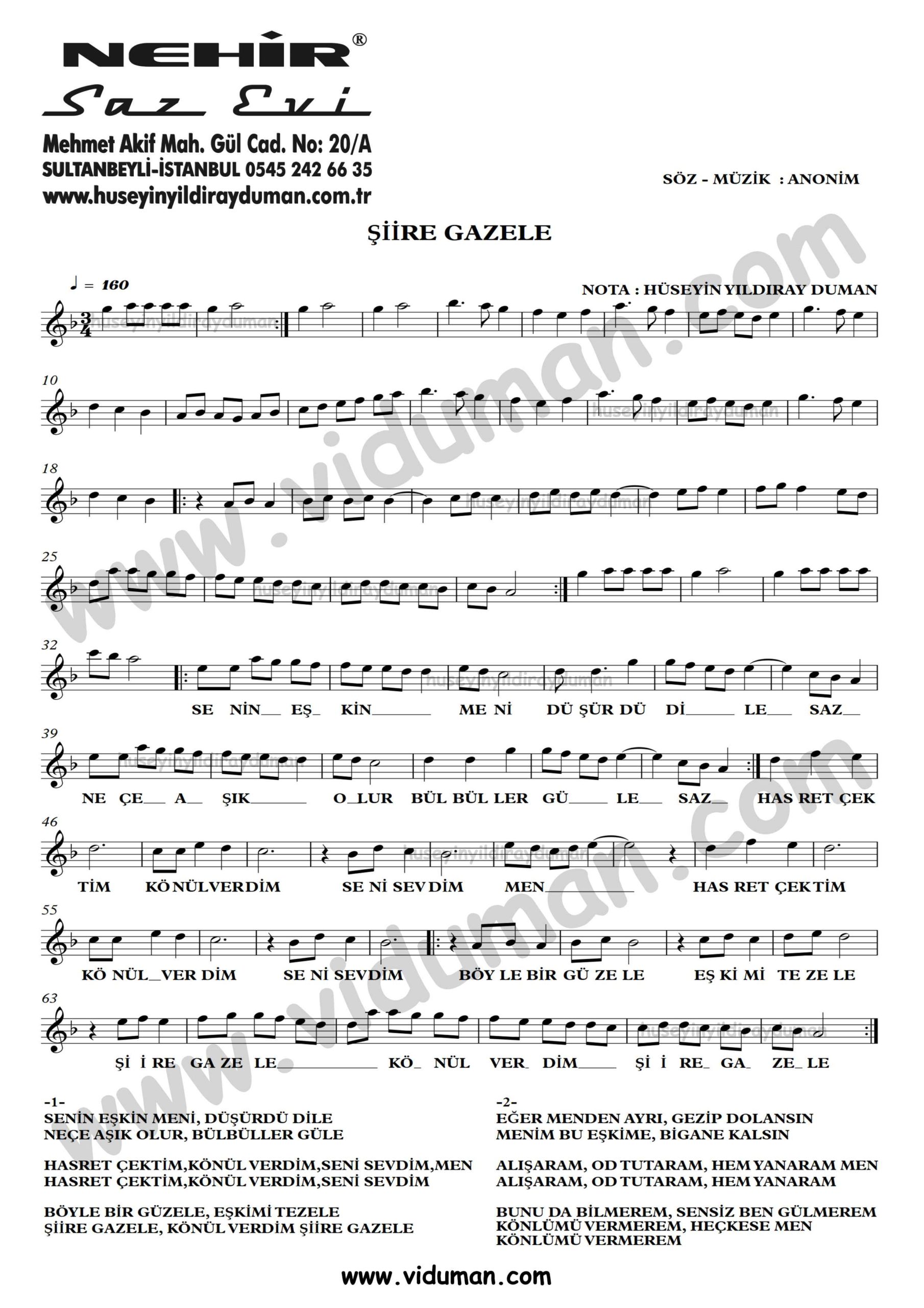 Siire Gazele-Ahmet Kaya-Baglama-Saz-Turku-Notalari