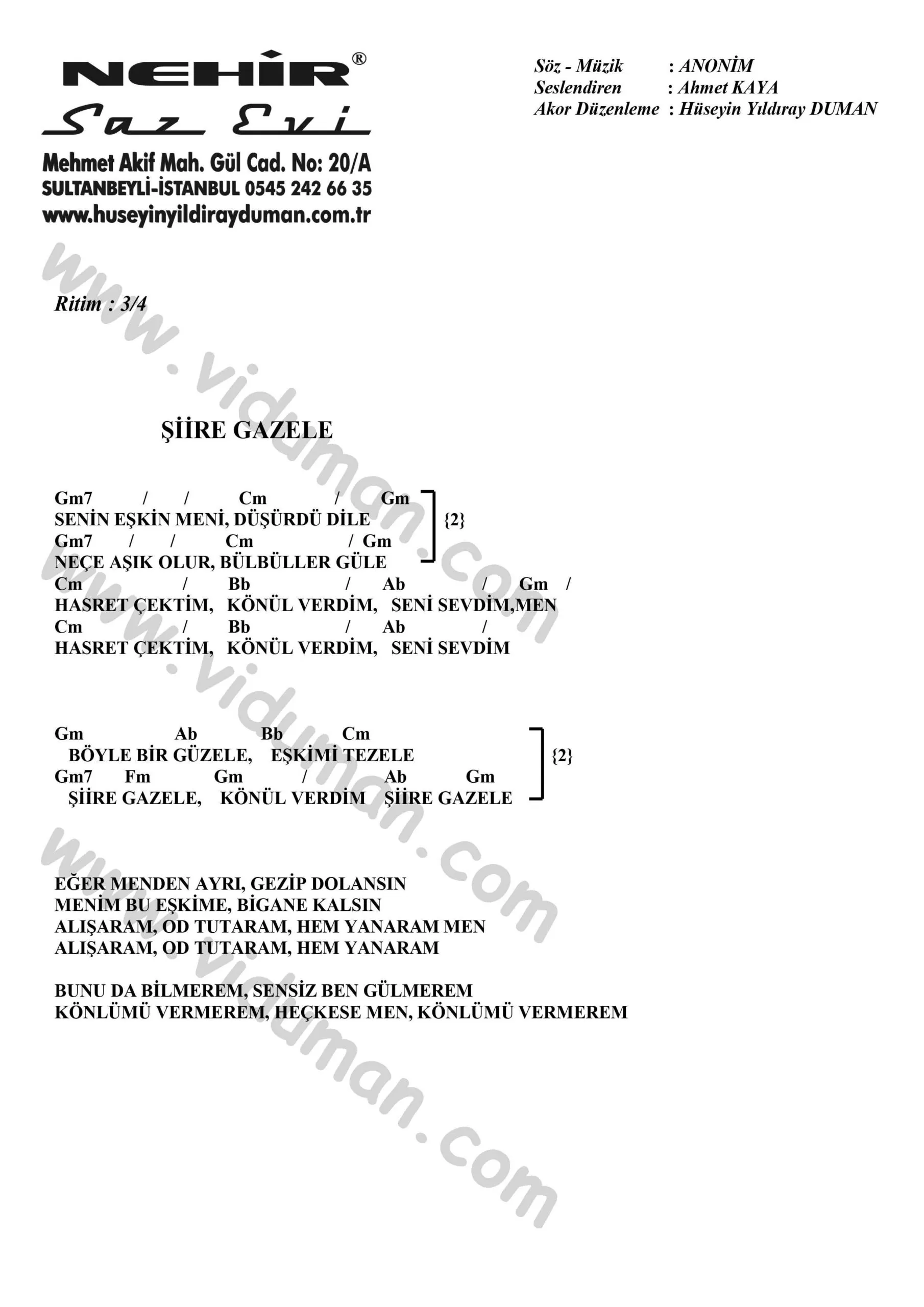 Siire Gazele-Ahmet Kaya-Ritim-Gitar-Akorlari