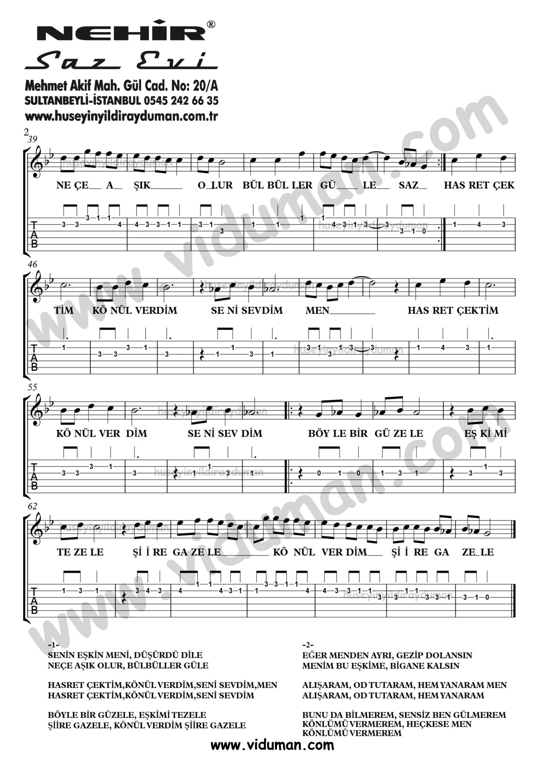 Siire Gazele_2-Ahmet Kaya-Gitar Tab-Solo Notalari