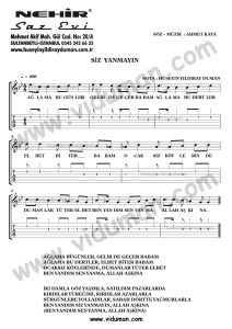 Siz Yanmayin-Ahmet Kaya-Gitar Tab-Solo Notalari