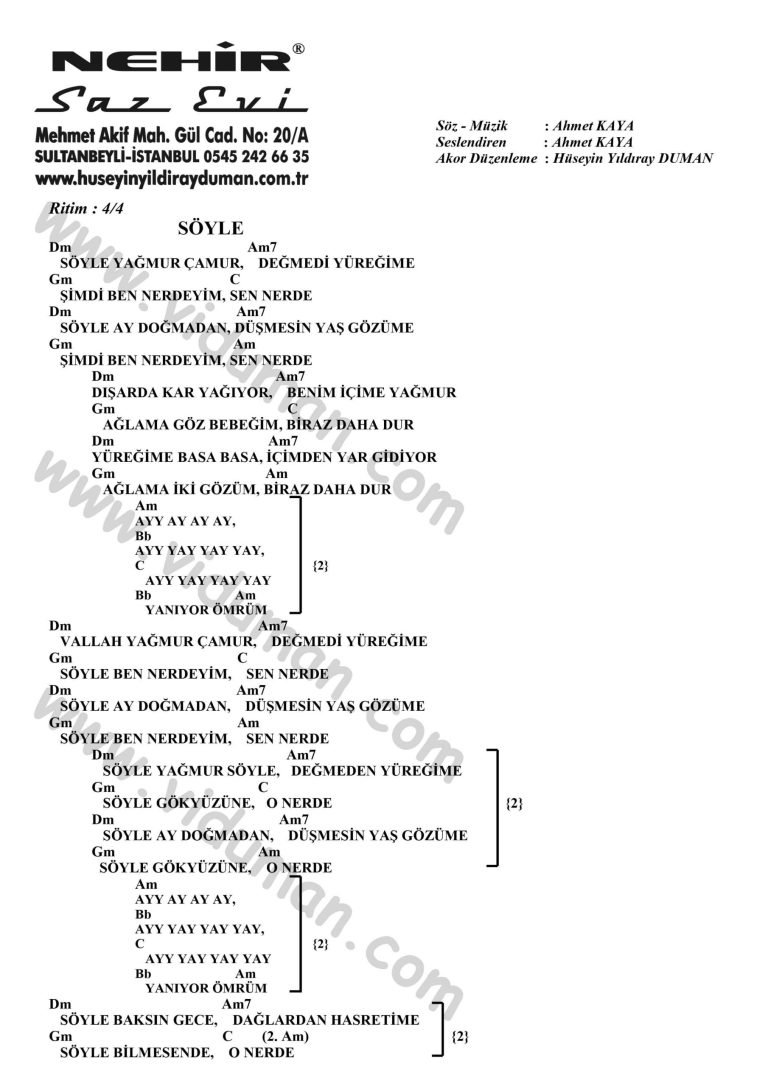 Soyle-Ahmet Kaya-Ritim-Gitar-Akorlari