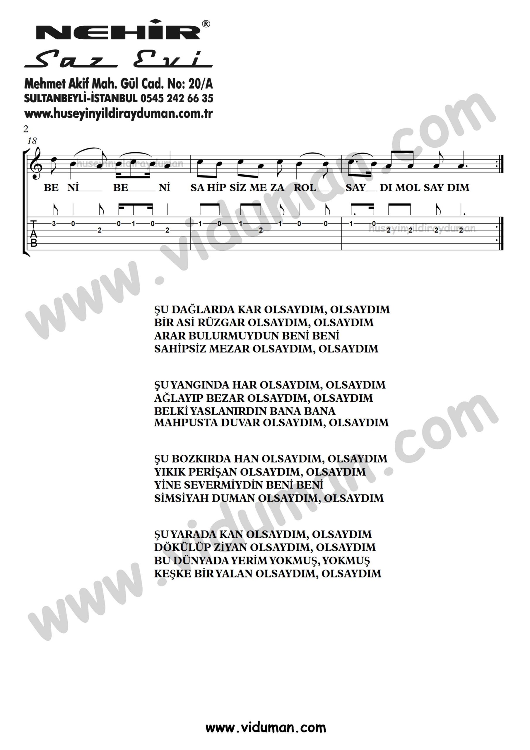 Su Daglarda Kar Olsaydim_2-Ahmet Kaya-Gitar Tab-Solo Notalari