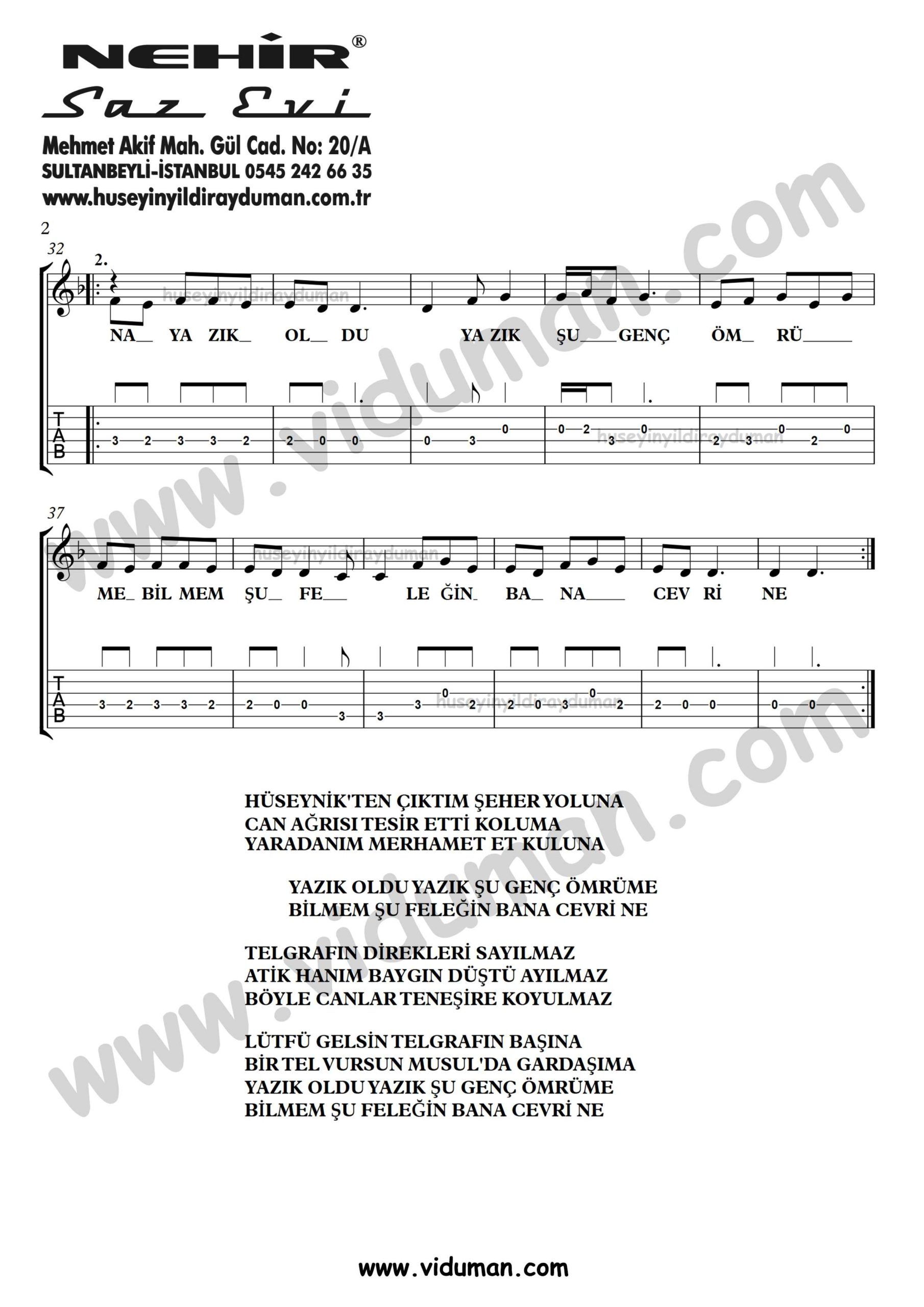 Telgirafci Akif (Huseynikten)_2-Ahmet Kaya-Gitar Tab-Solo Notalari