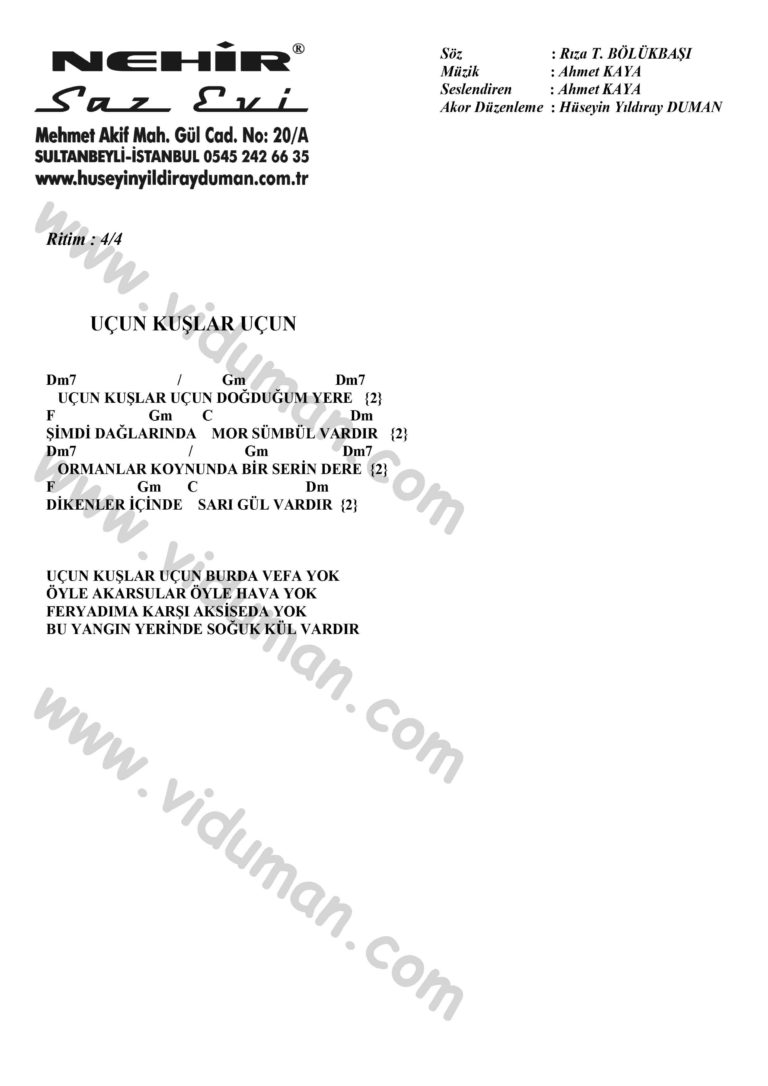 Ucun Kuslar Ucun-Ahmet Kaya-Ritim-Gitar-Akorlari