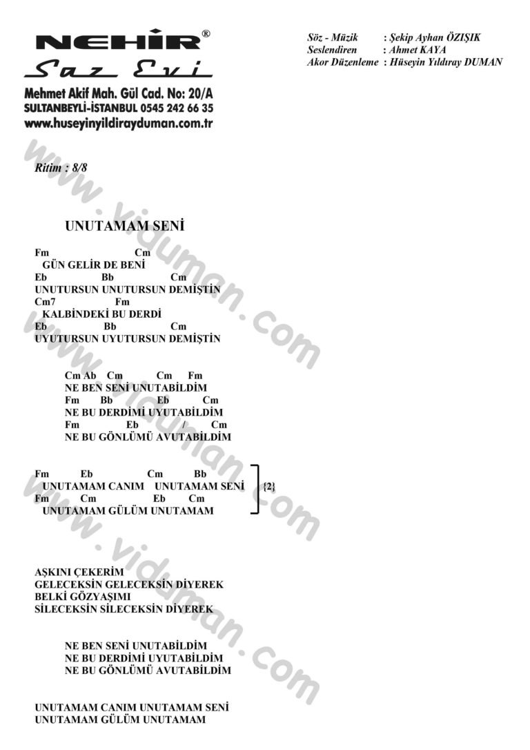 Unutamam Seni-Ahmet Kaya-Ritim-Gitar-Akorlari