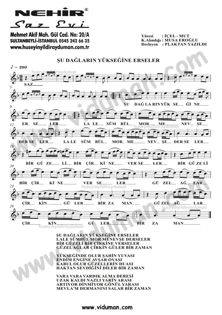 Su-Daglarin-Yuksegine-Erseler-Baglama-Saz-Turku-Notalari