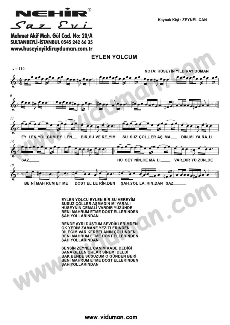 Eylen Yolcum-Baglama-Saz-Turku-Notalari