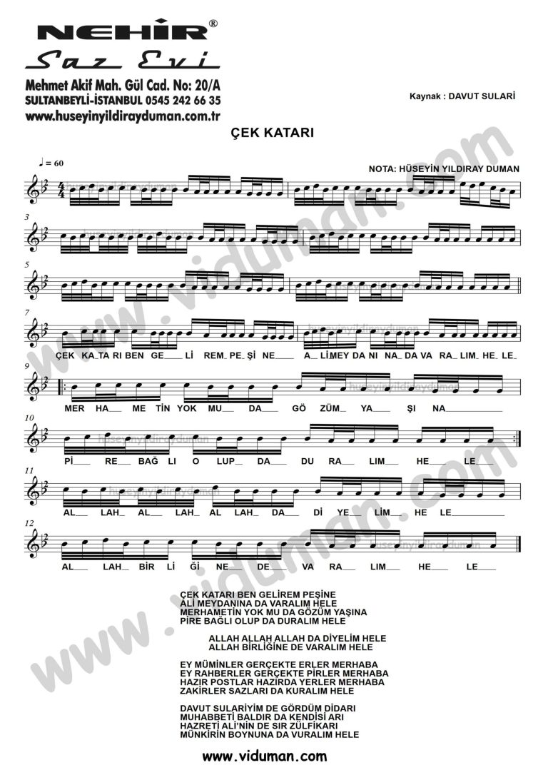 Cek Katari-Baglama-Saz-Turku-Notalari