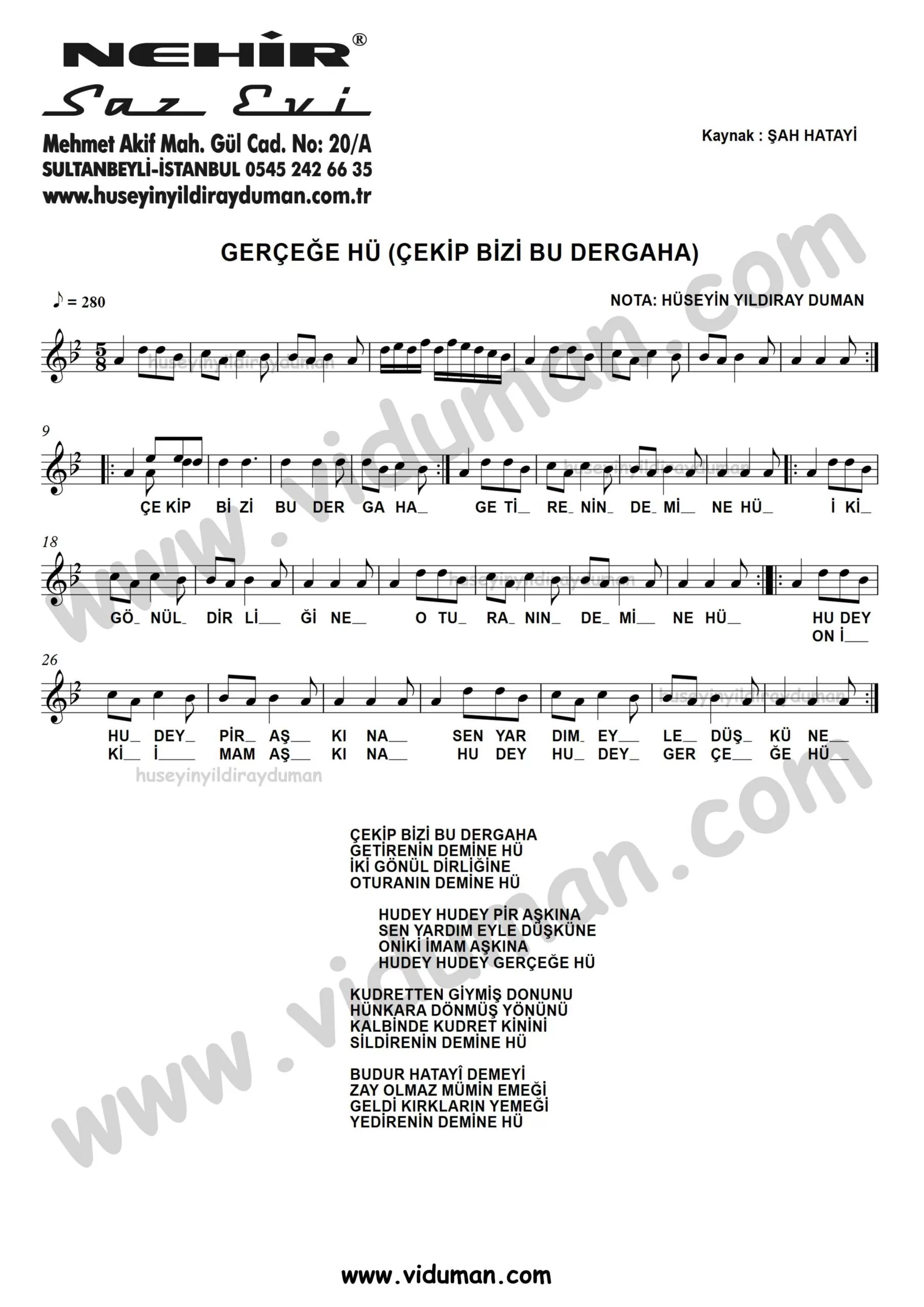 Gercege Hu (Cekip Bizi Bu Dergaha)-Baglama-Saz-Turku-Notalari