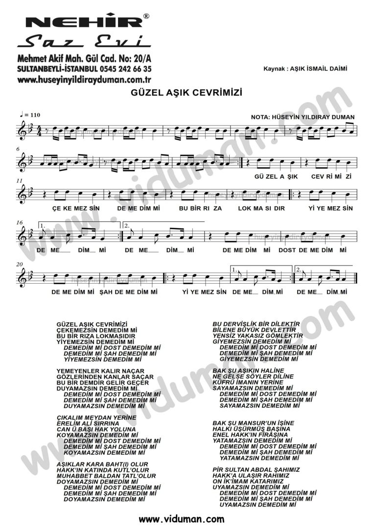 Guzel Asik Cevrimizi-Baglama-Saz-Turku-Notalari