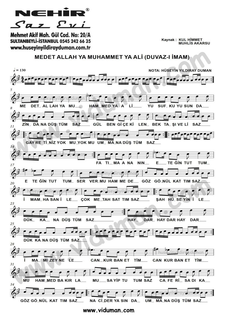Medet Allah Ya Muhammed Ya Ali (Duvaz Imam)_1-Baglama-Saz-Turku-Notalari