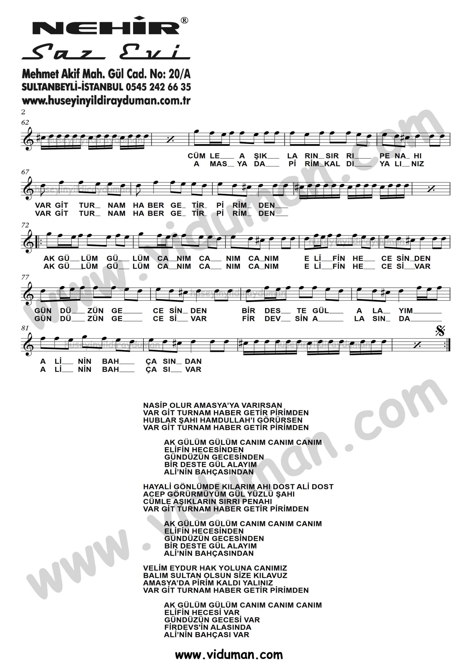 Nasip Olur Amasya'ya Varirsan_2-Baglama-Saz-Turku-Notalari