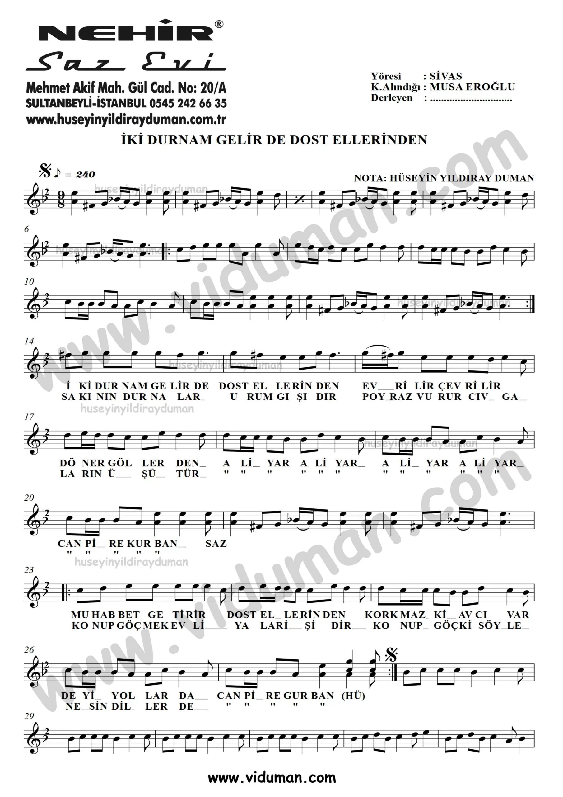 Iki Durnam Gelirde Dost Ellerinden_1-Baglama-Saz-Turku-Notalari