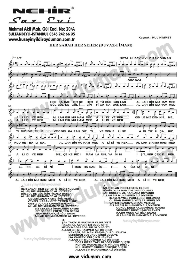 Her Sabah Her Seher (Duvaz İmam)-Baglama-Saz-Turku-Notalari