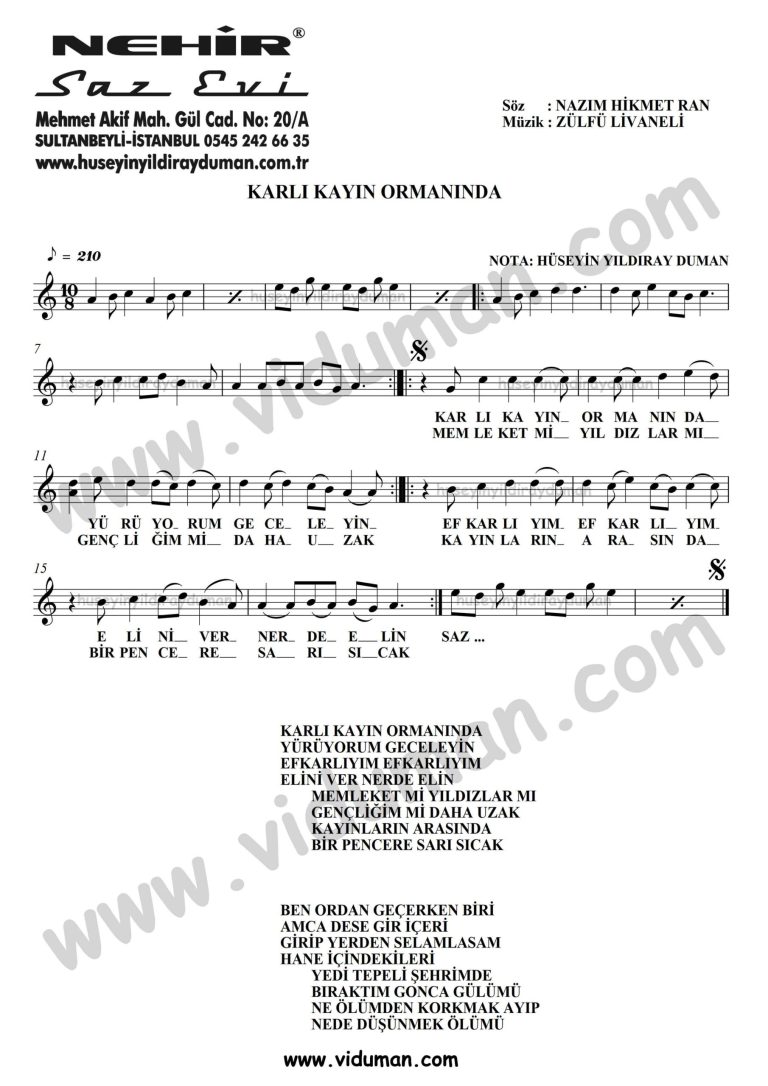 Karli Kayin Ormaninda-Baglama-Saz-Turku-Notalari