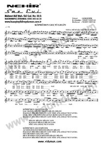 Kopruden Gecti Gelin-Baglama-Saz-Turku-Notalari