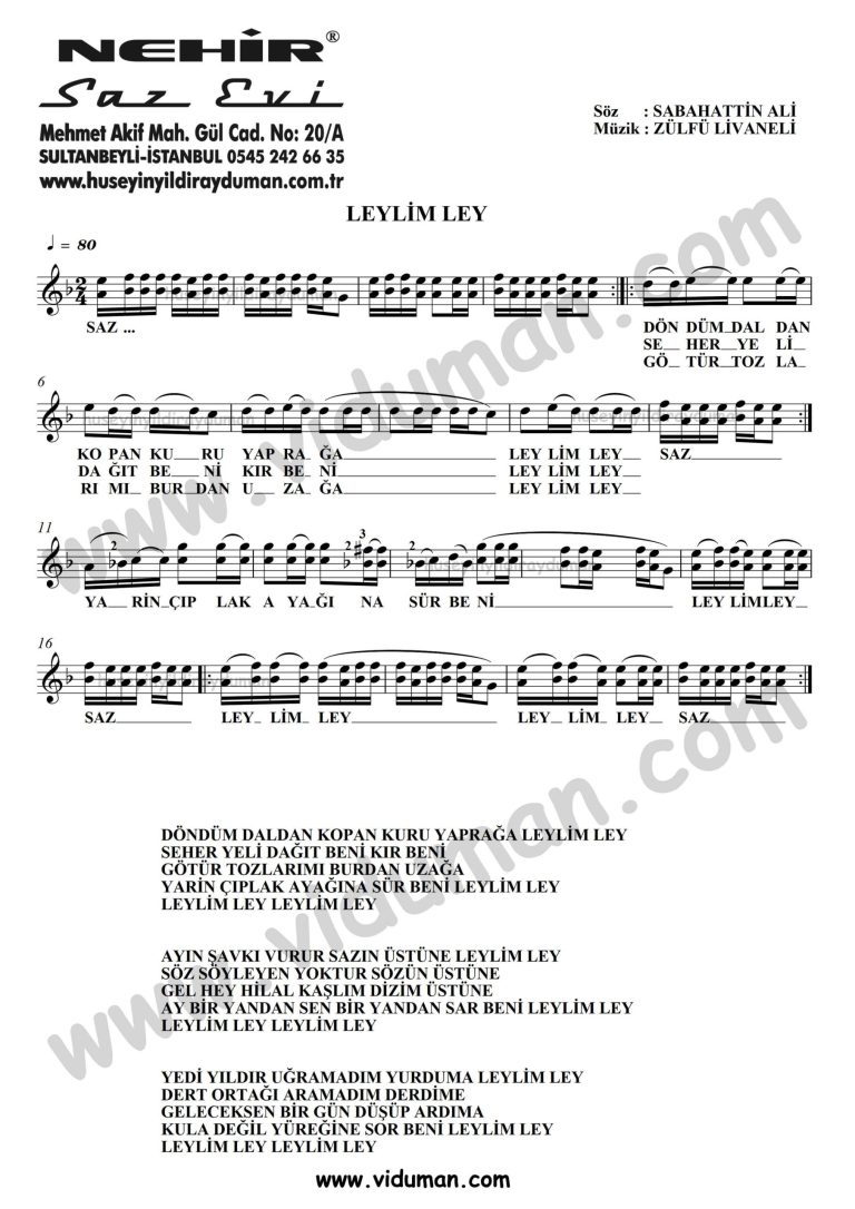 Leylim Ley-Baglama-Saz-Turku-Notalari